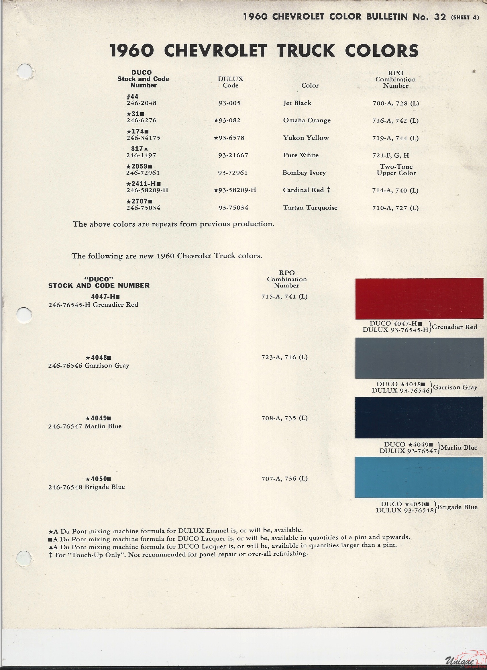 1960 GM Chev And Truck-4 Paint Charts